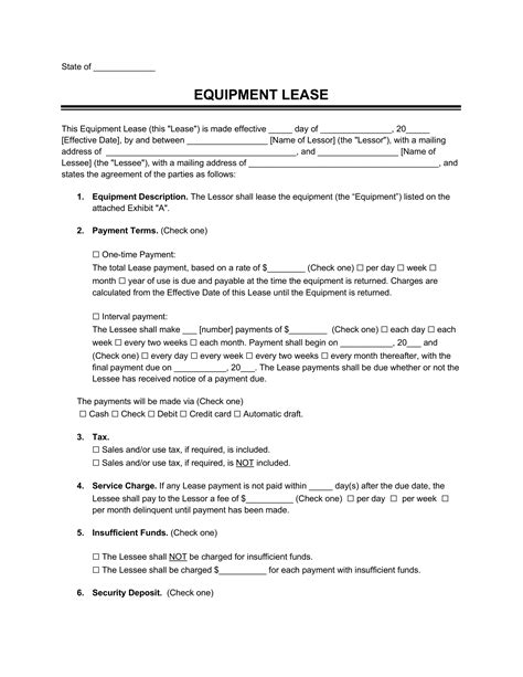 sample heavy equipment rental contract